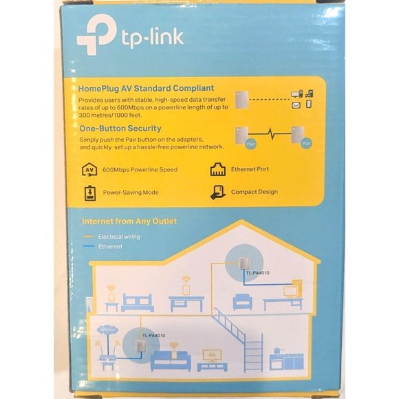 TP-Link TL-PA4010 KIT AV600 600Mbps Nano Powerline Ethernet Adapter Starter Kit - Picture 2 of 4